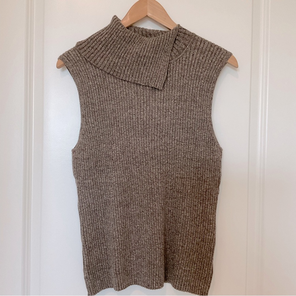 Vintage Sweater split neck sleeveless turtleneck Faded Glory chocolate NWT